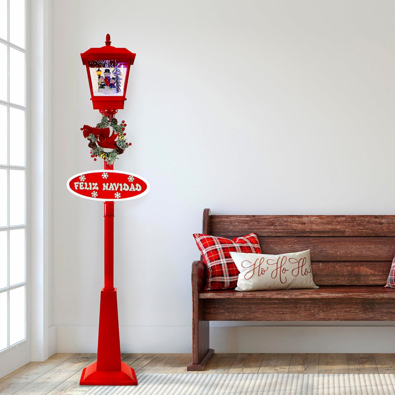 Stunver Square Street Lamp With Christmas Tree 2 Festive Signs Cascading Snow Christmas Carols Holiday Home Decor Wayfair
